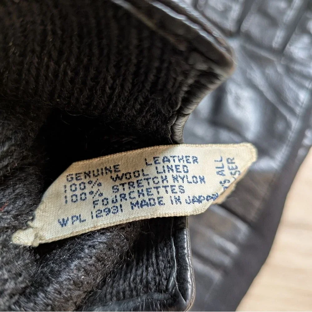 Vintage Genuine Leather Wool Lined Gloves Japan